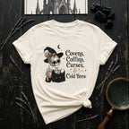 Covens, Coffins, Curses, & Cold Brew T-Shirt