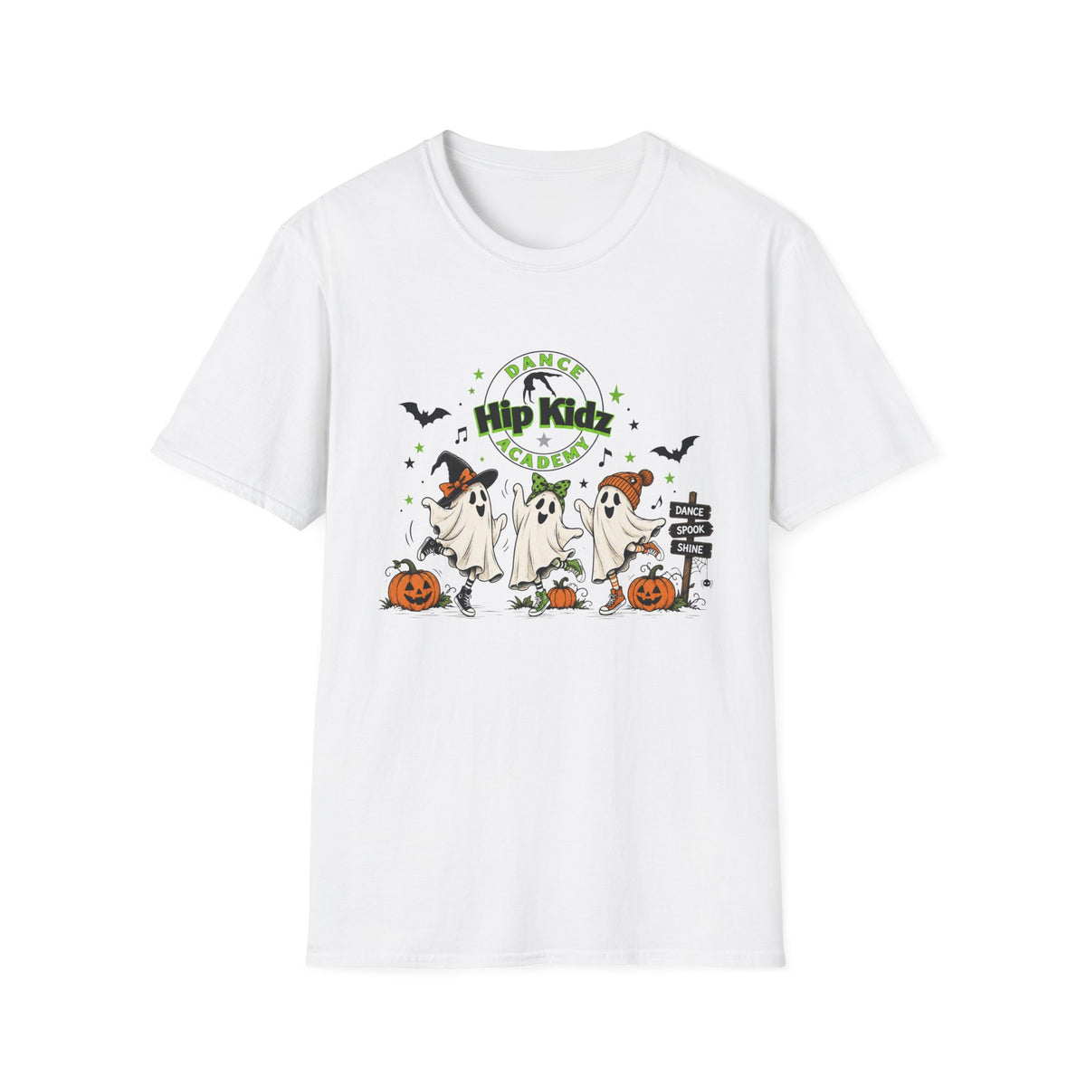 ADULT Hip Kidz Dance Academy Halloween T-Shirt — Cute Ghosts & Pumpkin Dance Tee