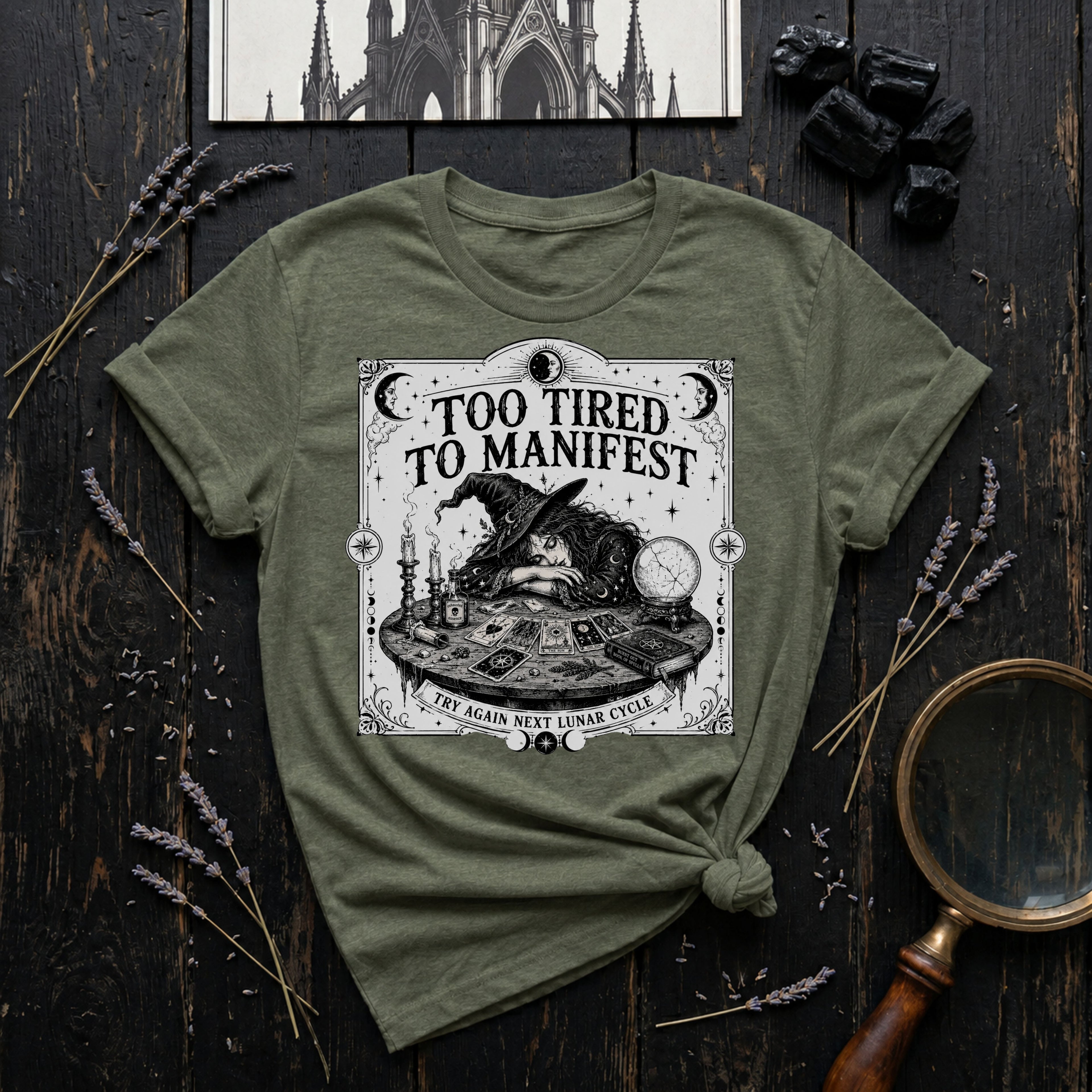 Witchy "Too Tired To Manifest" T-Shirt
